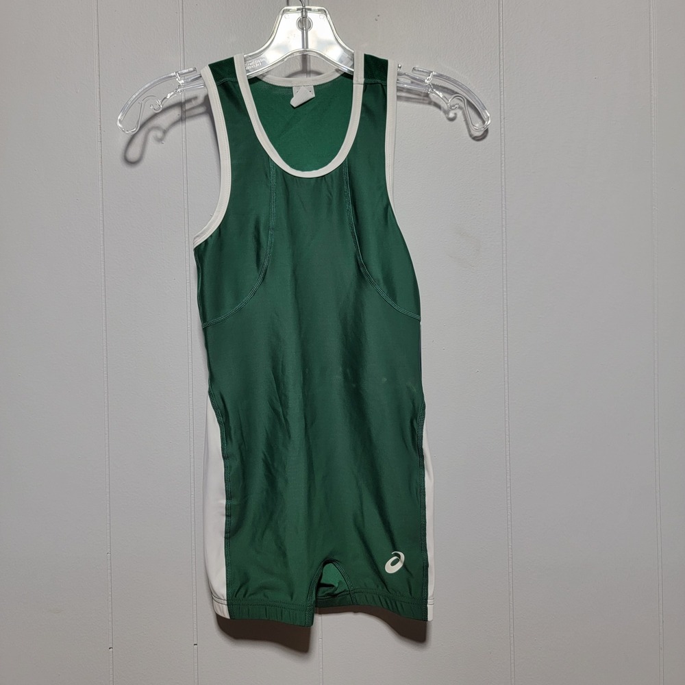 Asics Restrained Singlet Green White JT3065 Youth 4XS Wrestling Grappling NEW